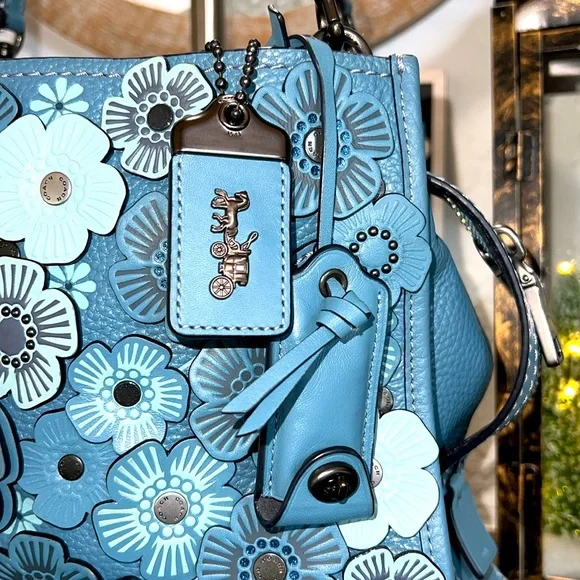 COACH#58840 BLUE TEA ROSE APPLIQUE ROGUE SATCHEL - Picture 6 of 17